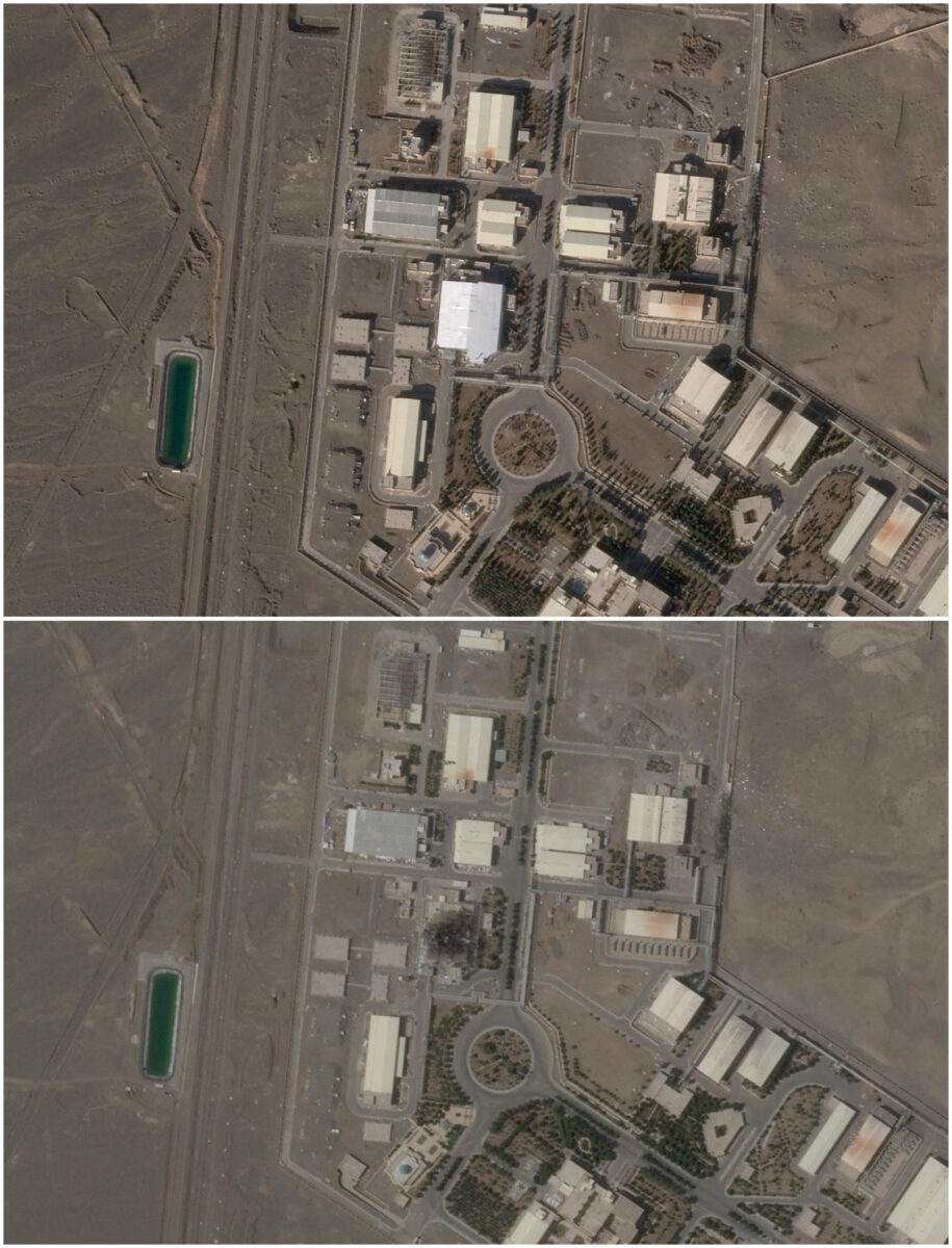 Συγκριτική ανάλυση δορυφορικών λήψεων της Νατάνζ στις 17 Ιουνίου 2025 (κάτω} και στις 30 Ιανουαρίου 2026 (πάνω)