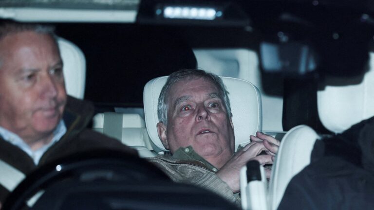 Andrew Mountbatten Windsor, younger brother of Britain’s King Charles, formerly known as Prince Andrew, leaves Aylsham Police Station on a vehicle, on the day he was arrested on suspicion of misconduct in public office, after the U.S. Justice Department released more records tied to the late financier and convicted sex offender Jeffrey Epstein, in Aylsham, Britain, February 19, 2026. REUTERS