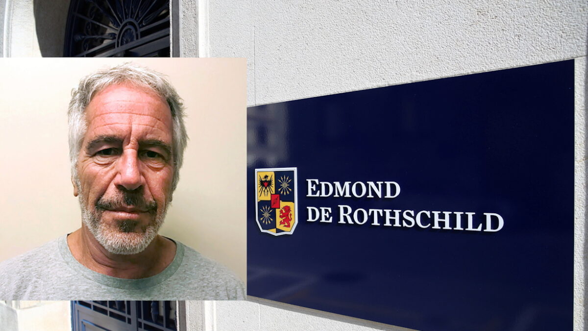 Το λογότυπο της τράπεζας Edmond de Rothschild στη Γενεύη της Ελβετίας και ο Τζέφρι Επστάιν