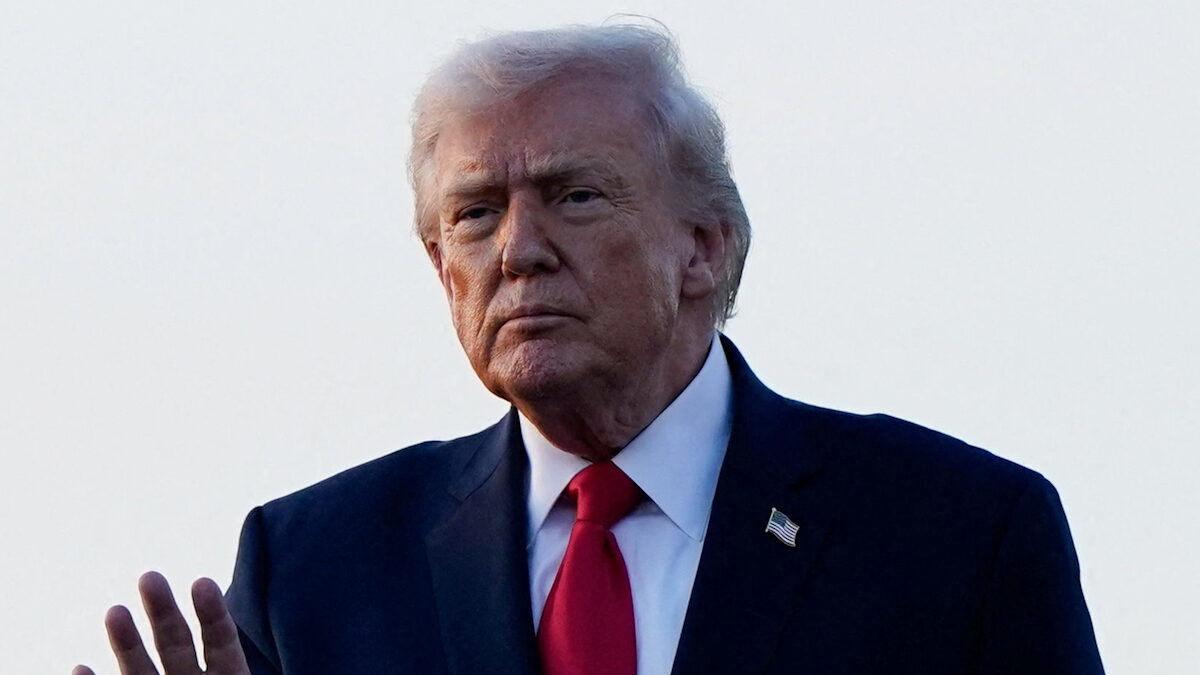 U.S. President Donald Trump gestures as he arrives at Palm Beach International Airport in West Palm Beach, Florida, U.S., February 13, 2026. REUTERS