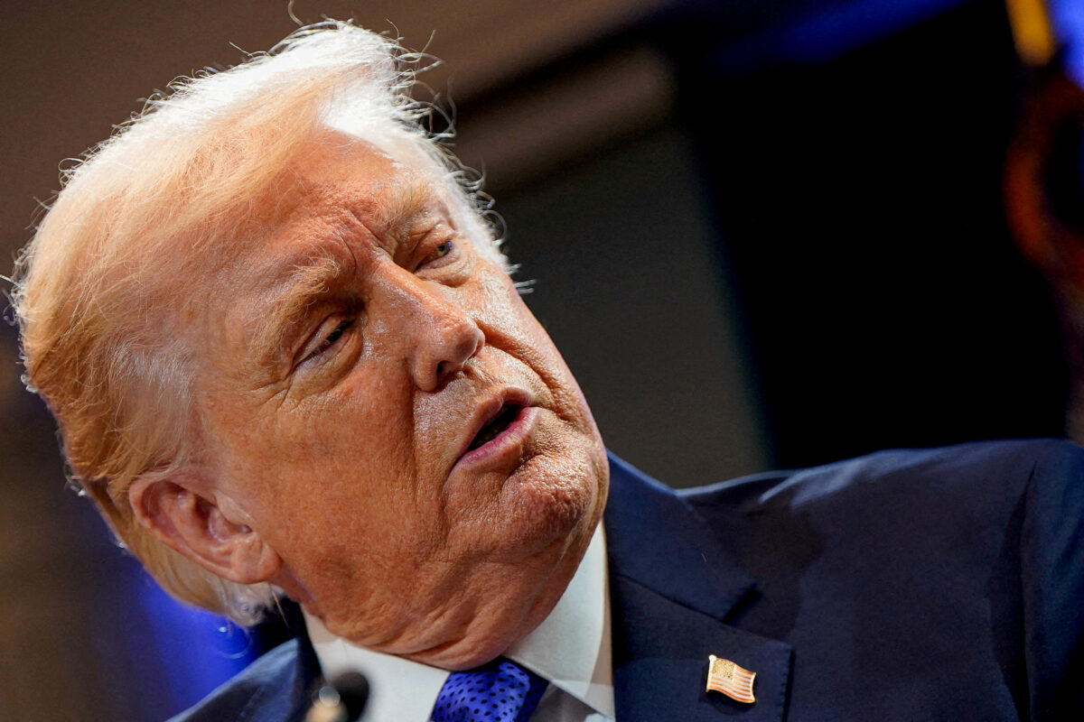 U.S. President Donald Trump speaks during a press briefing at the White House, following the Supreme Court's ruling that Trump had exceeded his authority when he imposed tariffs, in Washington, D.C., U.S., February 20, 2026. REUTERS/Elizabeth Frantz