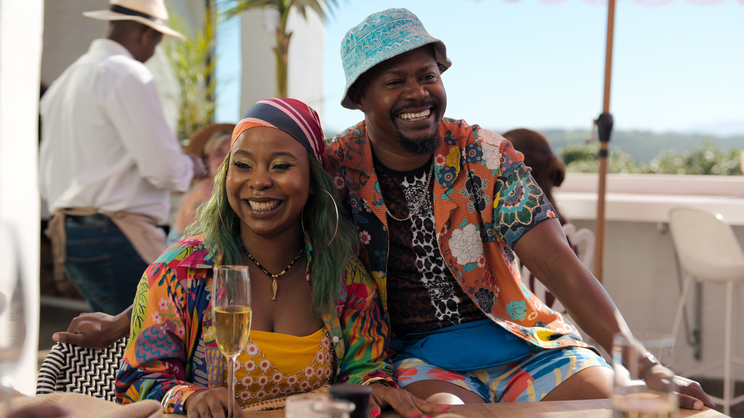 Yoh! Bestie. (L to R) Didie Makobane as Riri, Kagiso Modupe as Bheki Dlomo in Yoh! Bestie. Cr. Courtesy of Netflix © 2026