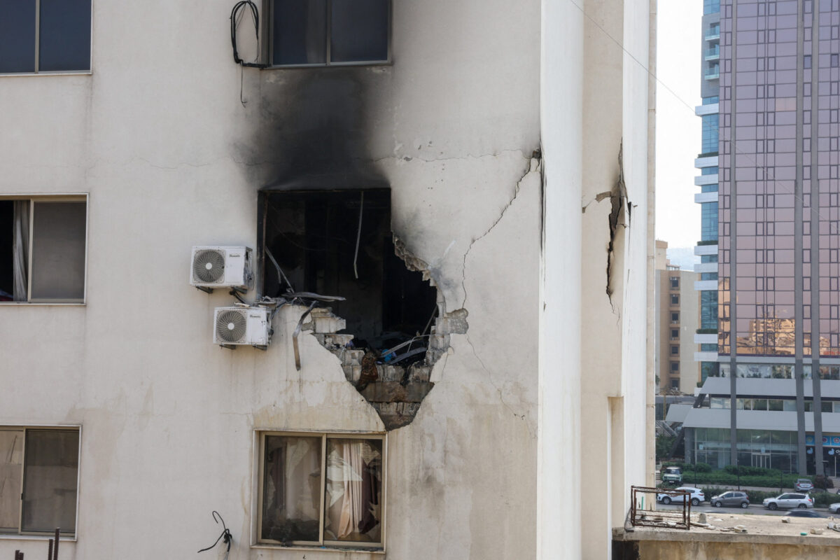 Aftermath of a Israeli drone strike on a residential apartment in Bourj Hammoud A damaged building after an Israeli drone struck a residential apartment in Bourj Hammoud, in the northern outskirts of Beirut, following an escalation between Hezbollah and Israel amid the U.S.-Israeli conflict with Iran, Lebanon, March 13, 2026. REUTERS/Mohamed Azakir