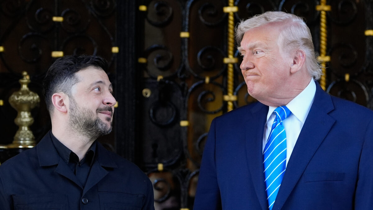 FILE - U.S. President Donald Trump greets Ukraine's President Volodymyr Zelenskyy at his Mar-a-Lago club, Dec. 28, 2025, in Palm Beach, Florida. (AP Photo/Alex Brandon, File)
