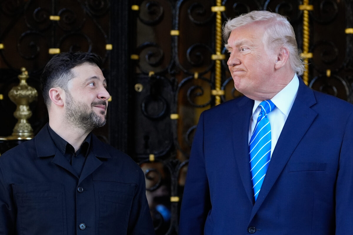 FILE - U.S. President Donald Trump greets Ukraine's President Volodymyr Zelenskyy at his Mar-a-Lago club, Dec. 28, 2025, in Palm Beach, Florida. (AP Photo/Alex Brandon, File)