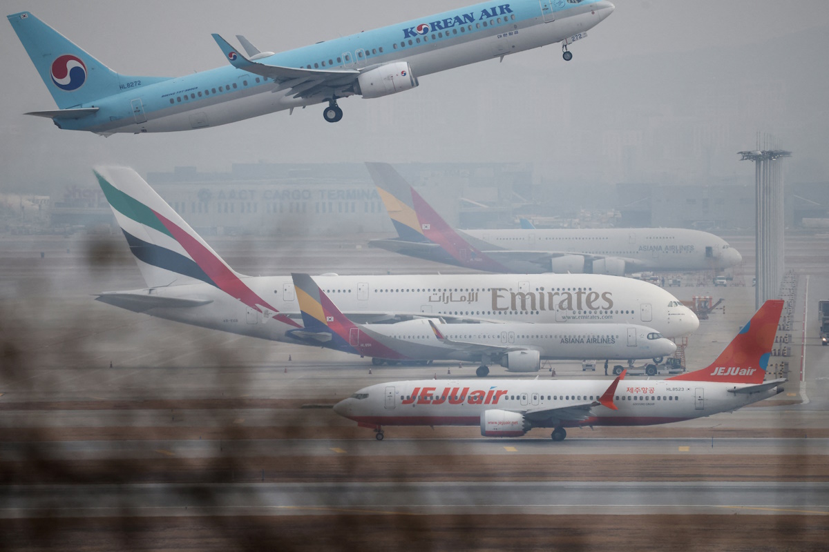 An Emirates Airbus A380 aircraft that has remained parked at the airport after the flight was cancelled, amid the U.S.-Israel conflict with Iran, at Incheon International Airport in Incheon, South Korea, March 5, 2026. REUTERS/Kim Hong-Ji