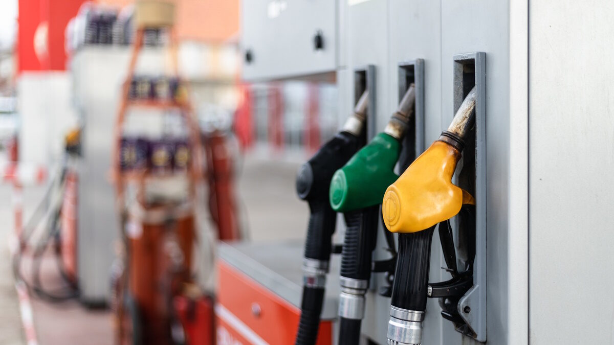 Details from gas station. Gasoline pistols close up shot.