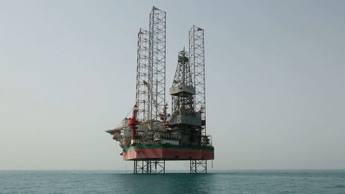 A view shows a jack-up drilling rig, used by Kuwait Oil Company (KOC) in its offshore exploration operations in Kuwaiti territorial waters, Kuwait