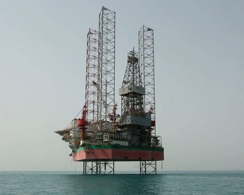 A view shows a jack-up drilling rig, used by Kuwait Oil Company (KOC) in its offshore exploration operations in Kuwaiti territorial waters, Kuwait