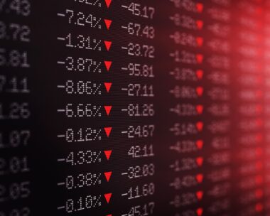 Trading board is showing a crash in stock exchange market. Selective focus. Horizontal composition with copy space.