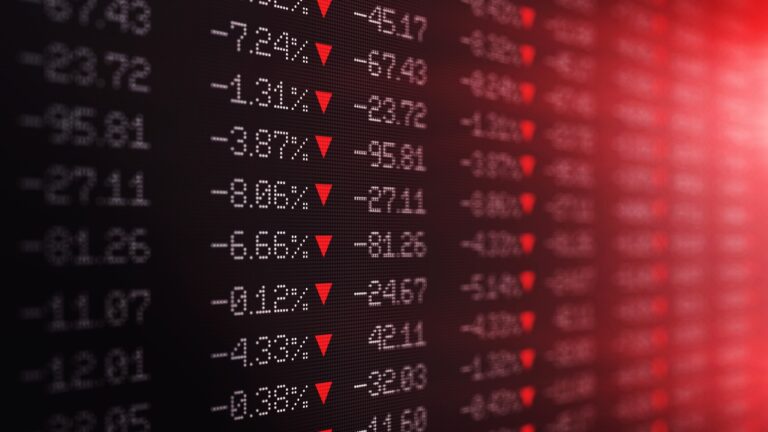 Trading board is showing a crash in stock exchange market. Selective focus. Horizontal composition with copy space.