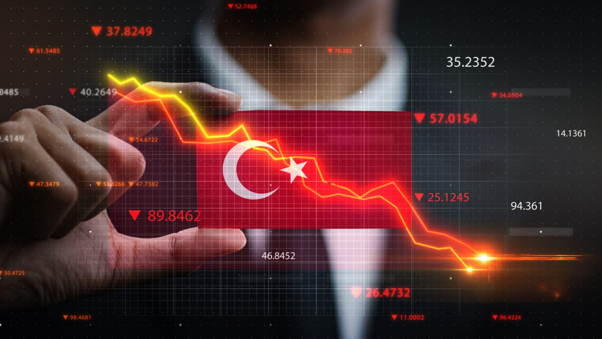 Graph Falling Down in Front Of Turkey Flag. Crisis Concept