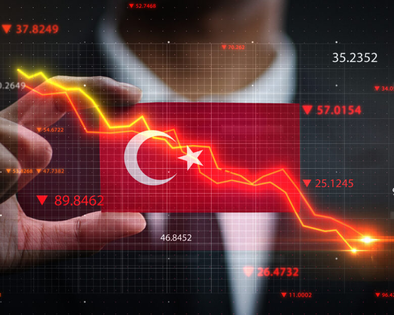 Graph Falling Down in Front Of Turkey Flag. Crisis Concept