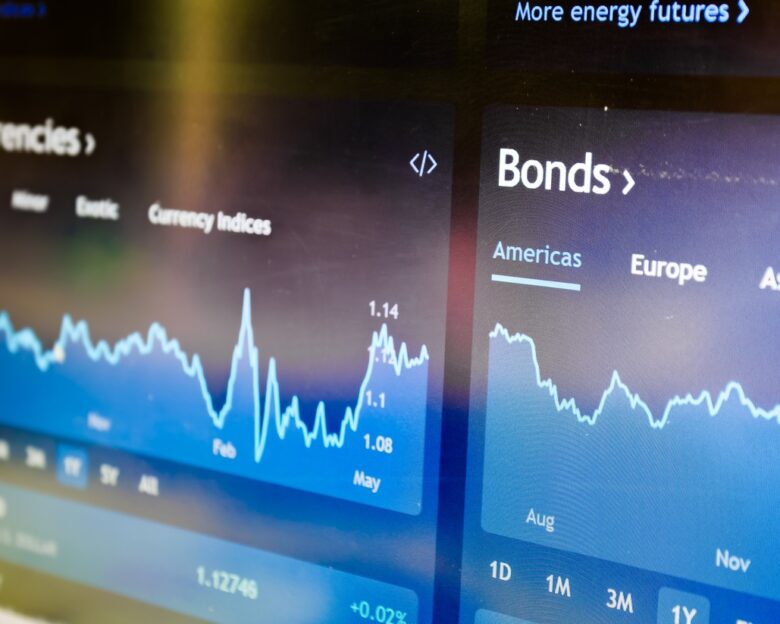 American bonds on stock market perspective dashboard. Stock exchange market chart.