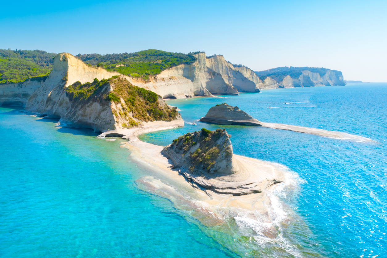 Beautiful view of Cape Drastis in the island of Corfu in Greece