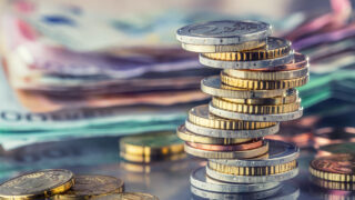 Money. Euro coins. Euro money. Euro currency.Coins stacked on each other in different positions. Money concept.