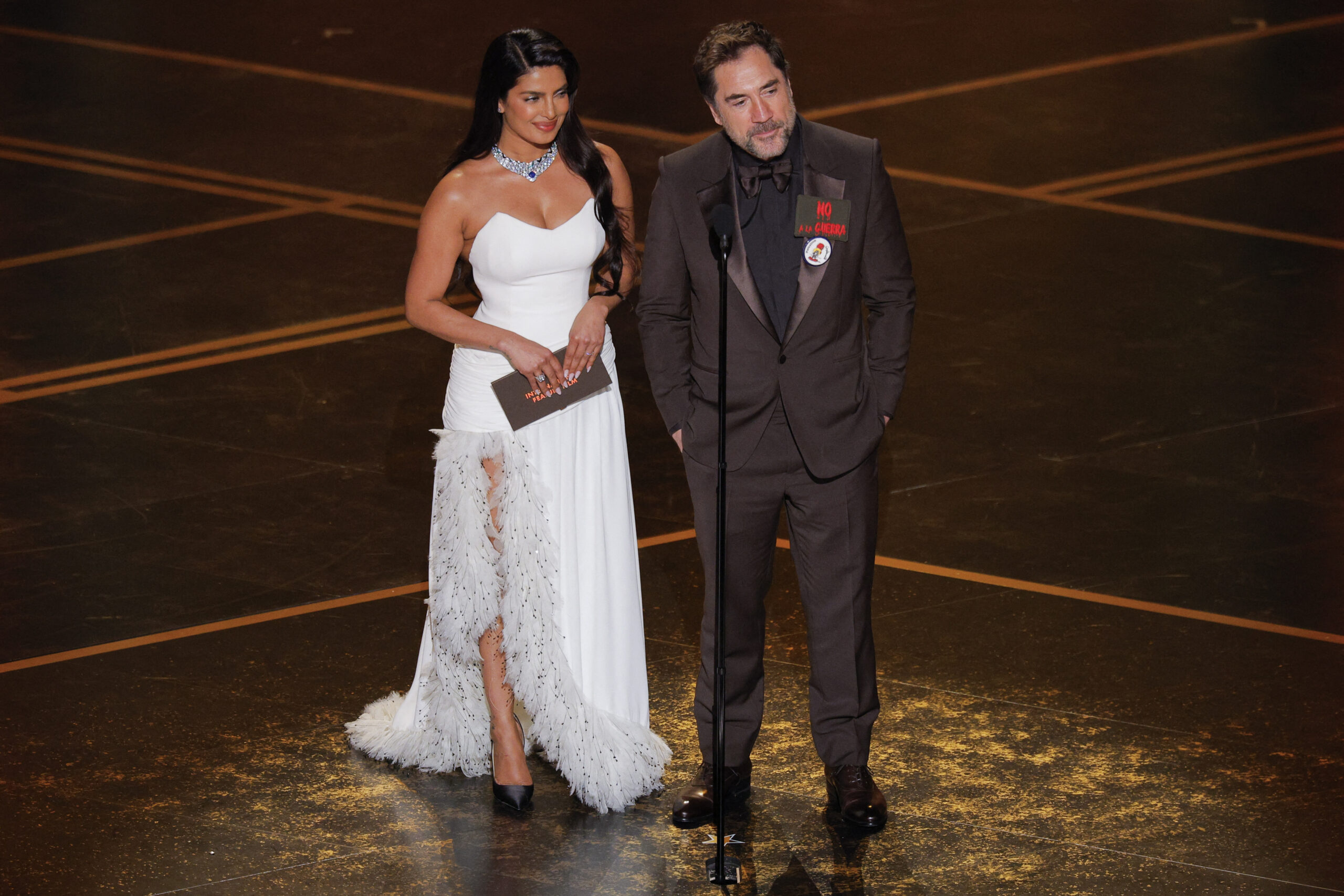 98th Academy Awards – Oscars Show – Hollywood Javier Bardem and Priyanka Chopra Jonas on stage during the Oscars show at the 98th Academy Awards in Hollywood, Los Angeles, California, U.S., March 15, 2026. REUTERS/Mike Blake