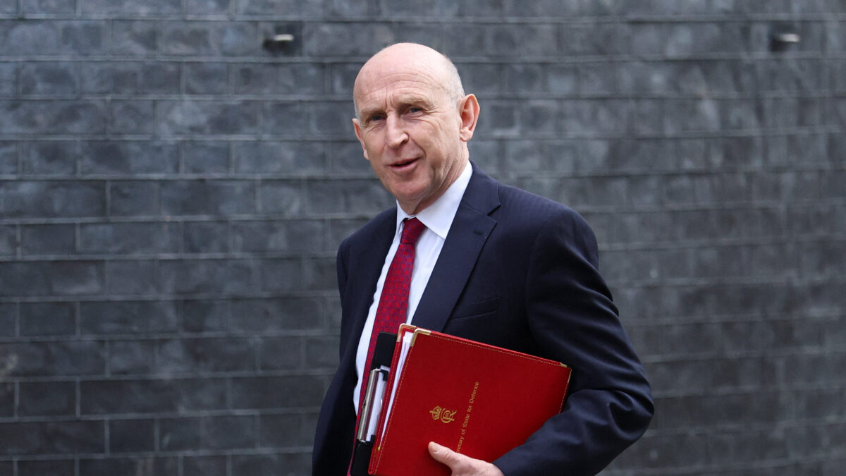 British Defence Secretary John Healey walks outside of Downing Street, in London, Britain, March 3, 2026. REUTERS/Toby Melville