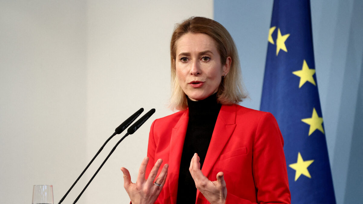 FILE PHOTO: European Union High Representative for Foreign Affairs and Security Policy and European Commission Vice-President Kaja Kallas speaks, during a joint press conference with German Defence Minister Boris Pistorius (not pictured) in Berlin, Germany, January 13, 2026. REUTERS/Liesa Johannssen/File Photo