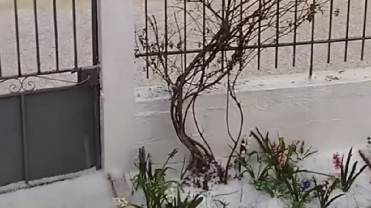 Χαλάζι σε αυλή σπιτιού