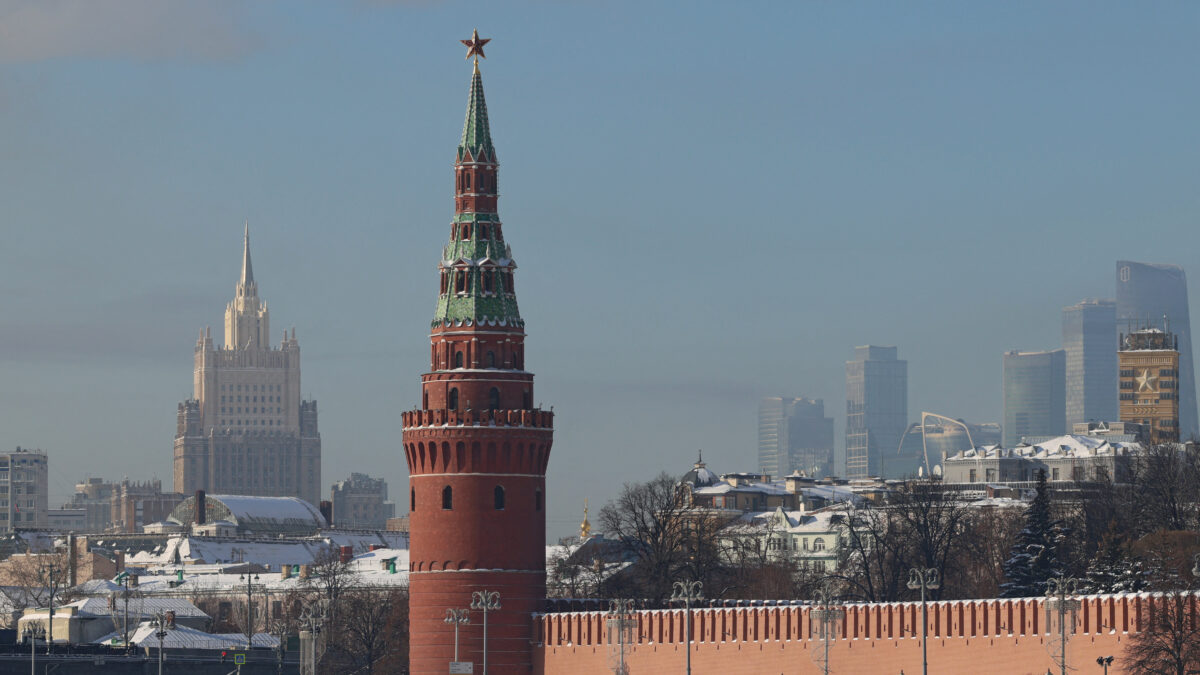 A person walks along an embankment of the Moskva River near the Kremlin wall in Moscow, Russia February 5, 2026. REUTERS/Anastasia Barashkova
