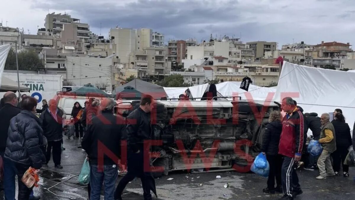 Ηράκλειο: Θυελλώδεις άνεμοι «ξήλωσαν» λαϊκή αγορά – Έπεσαν τέντες και αναποδογύρισαν αγροτικά