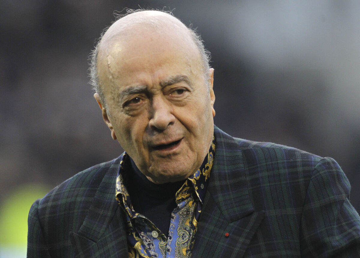 Fulham's chairman Mohamed Al Fayed arrives at the stadium to watch their English Premier League soccer match against Wigan Atheletic at Craven Cottage, London, Saturday, Jan. 12, 2013. (AP Photo/Sang Tan)