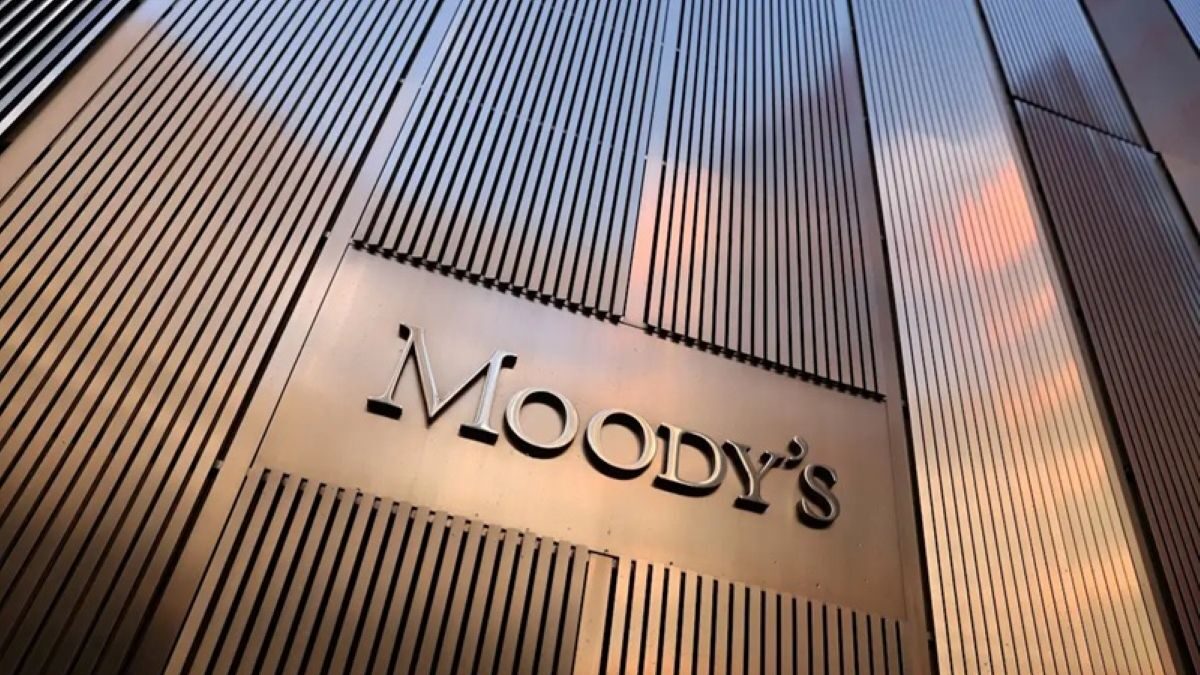 Signage is seen outside the Moody's Corporation headquarters