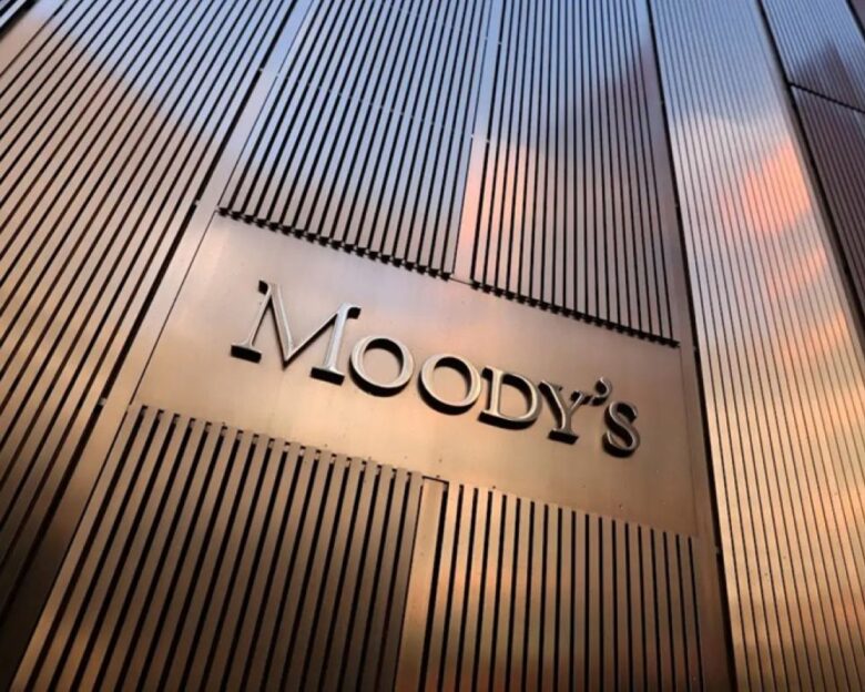 Signage is seen outside the Moody's Corporation headquarters