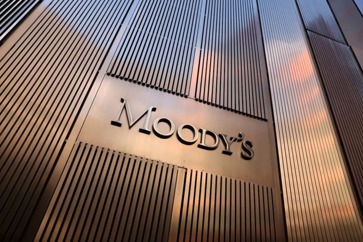 Signage is seen outside the Moody's Corporation headquarters