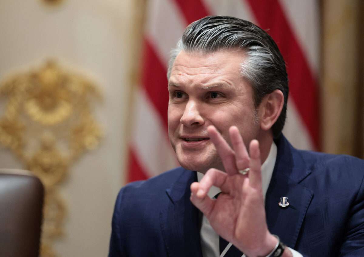 U.S. Defense Secretary Pete Hegseth speaks during a cabinet meeting at the White House in Washington, D.C., U.S., March 26, 2026. REUTERS/Evelyn Hockstein