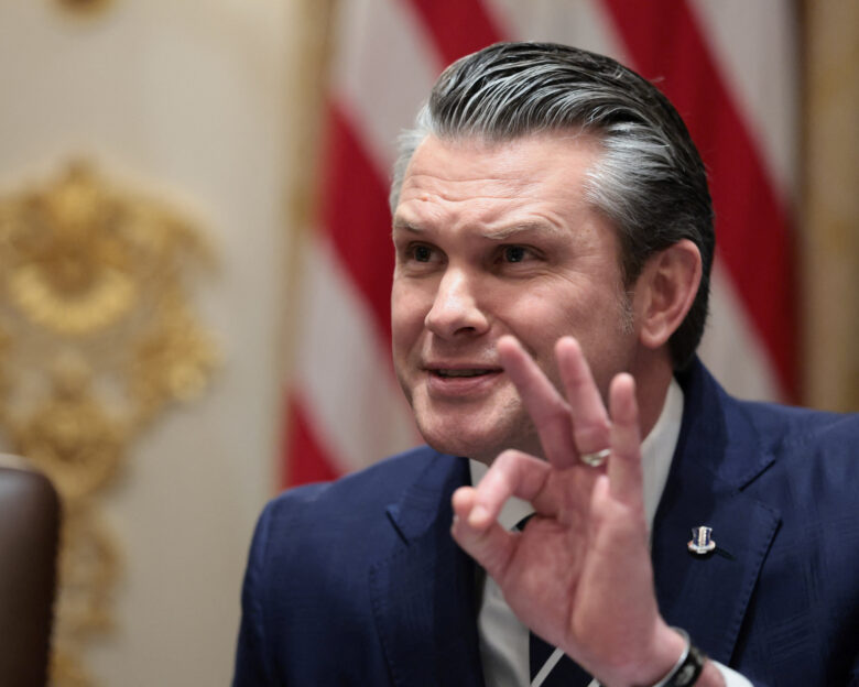 U.S. Defense Secretary Pete Hegseth speaks during a cabinet meeting at the White House in Washington, D.C., U.S., March 26, 2026. REUTERS/Evelyn Hockstein