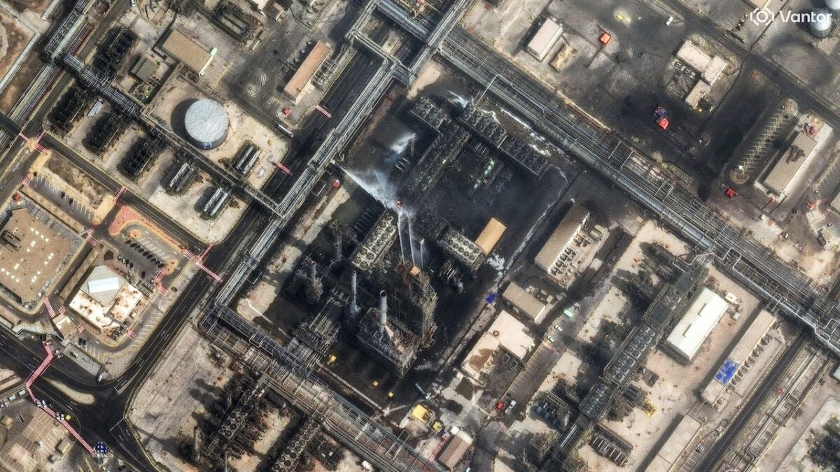 A satellite image shows efforts to control a fire in the Ras Tanura oil refinery in Saudi Arabia after a drone attack, amid the U.S.-Israel conflict with Iran, in Ras Tanura, Saudi Arabia March 2, 2026. Vantor/Handout via REUTERS