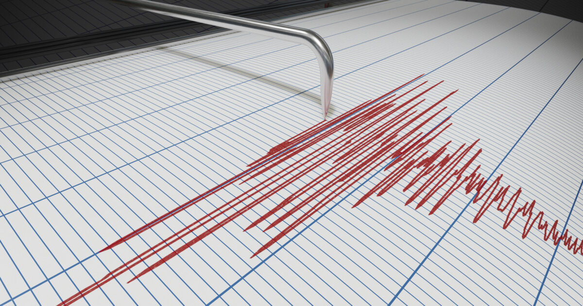 Seismograph for earthquake detection or lie detector is drawing chart. 3D rendered illustration.