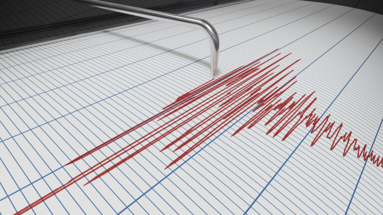 Seismograph for earthquake detection or lie detector is drawing chart. 3D rendered illustration.