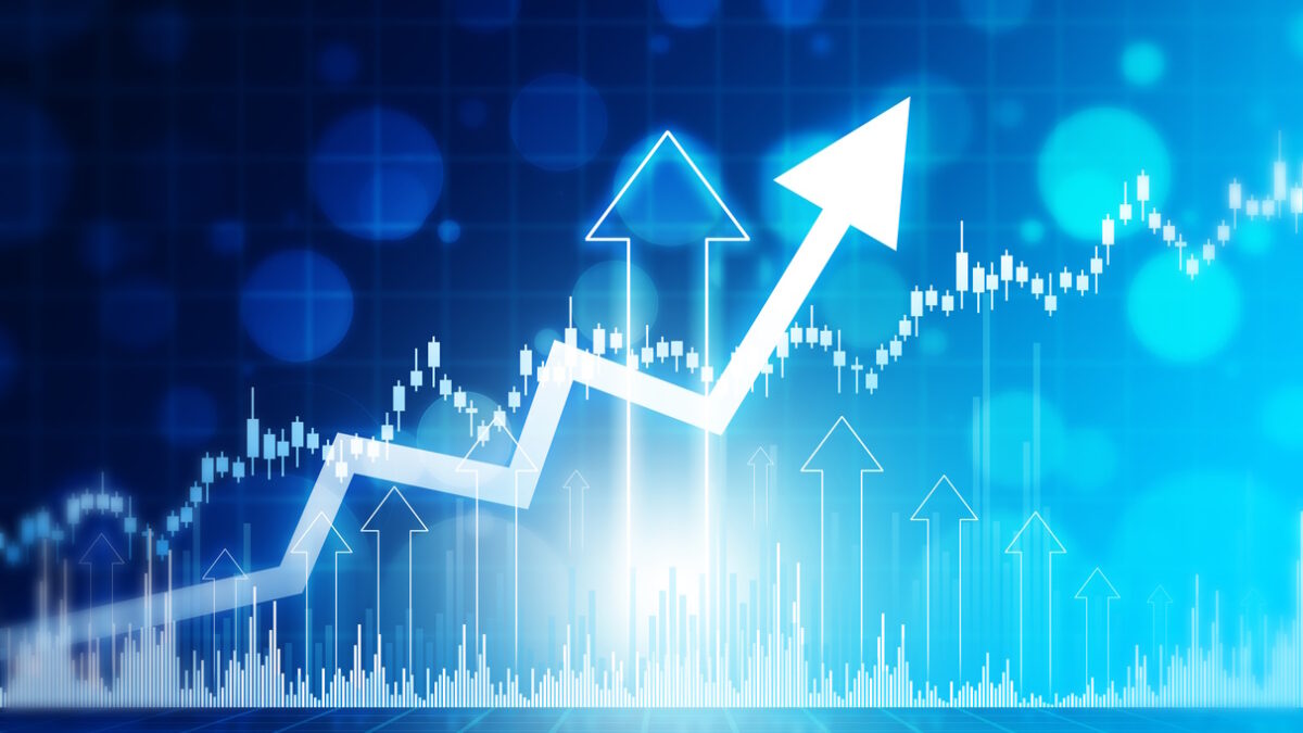 Stock market trading, financial data graph chart, data visualization, Business arrow graph chart. 3d illustration