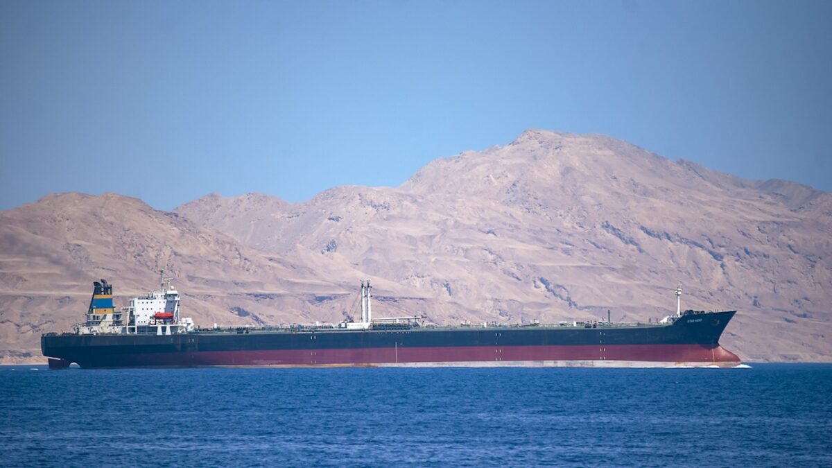 The oil tanker "Hero Star" passing through the Straits of Tiran near Sharm el Sheikh, Egypt