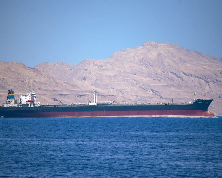 The oil tanker "Hero Star" passing through the Straits of Tiran near Sharm el Sheikh, Egypt