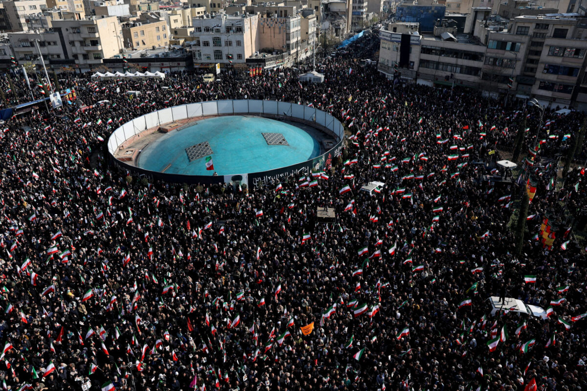 People gather in support of Iran’s new supreme leader Mojtaba Khamenei, in Tehran West Asia News Agency via REUTERS