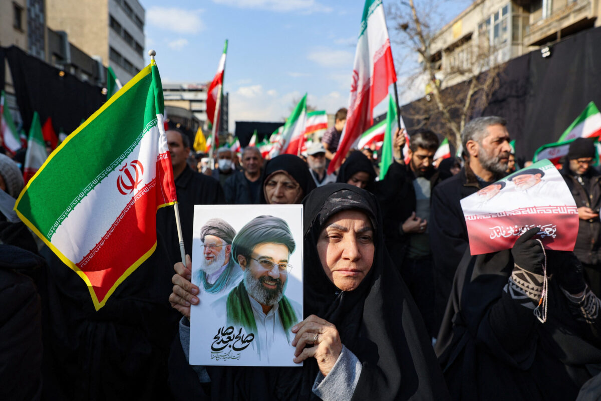 People gather in support of Iran’s new supreme leader Mojtaba Khamenei, in Tehran West Asia News Agency) via REUTERS