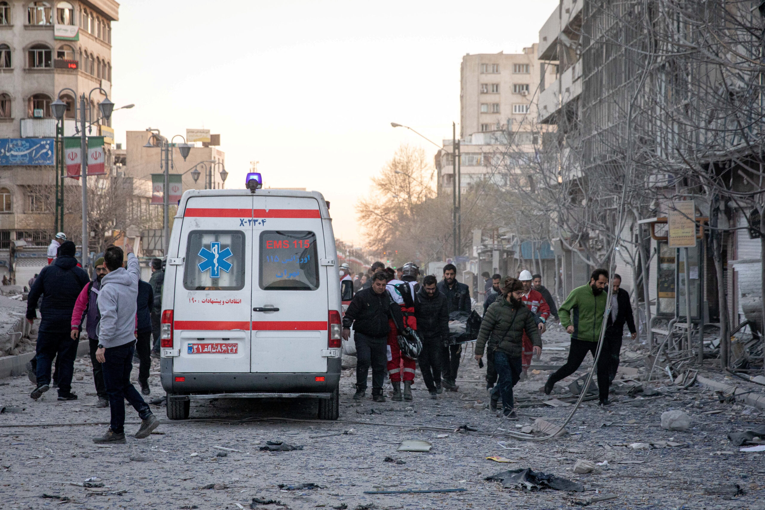 Aftermath of an Israel-U.S. strike on a police station in Tehran People carry a casualty of an Israel and U.S. strike on a police station in Tehran, Iran, March 3, 2026. Majid Khahi/ISNA/WANA (West Asia News Agency) via REUTERS ATTENTION EDITORS - THIS PICTURE WAS PROVIDED BY A THIRD PARTY