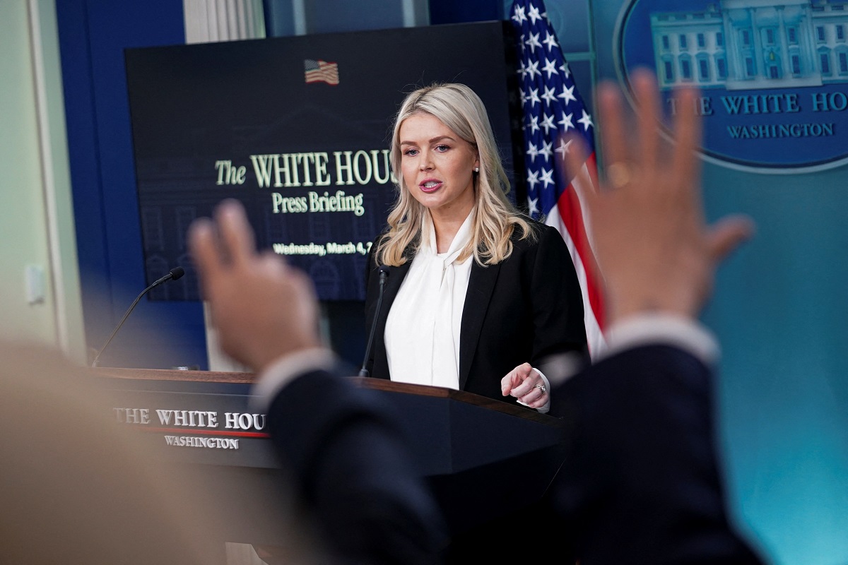 White House Press Secretary Karoline Leavitt holds a press briefing at the White House in Washington White House Press Secretary Karoline Leavitt holds a press briefing at the White House in Washington, D.C., U.S., March 4, 2026. REUTERS/Nathan Howard