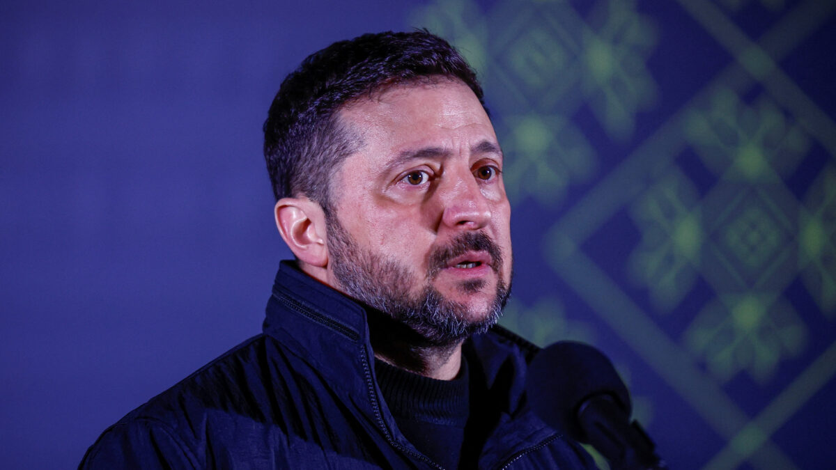Ukraine’s President Volodymyr Zelenskiy speaks to media after he shared an iftar, meal to break fast at sunset, during the holy month of Ramadan, with Ukrainian Muslim service members, near a mosque in Kyiv, Ukraine March 2, 2026. REUTERS/Alina Smutko