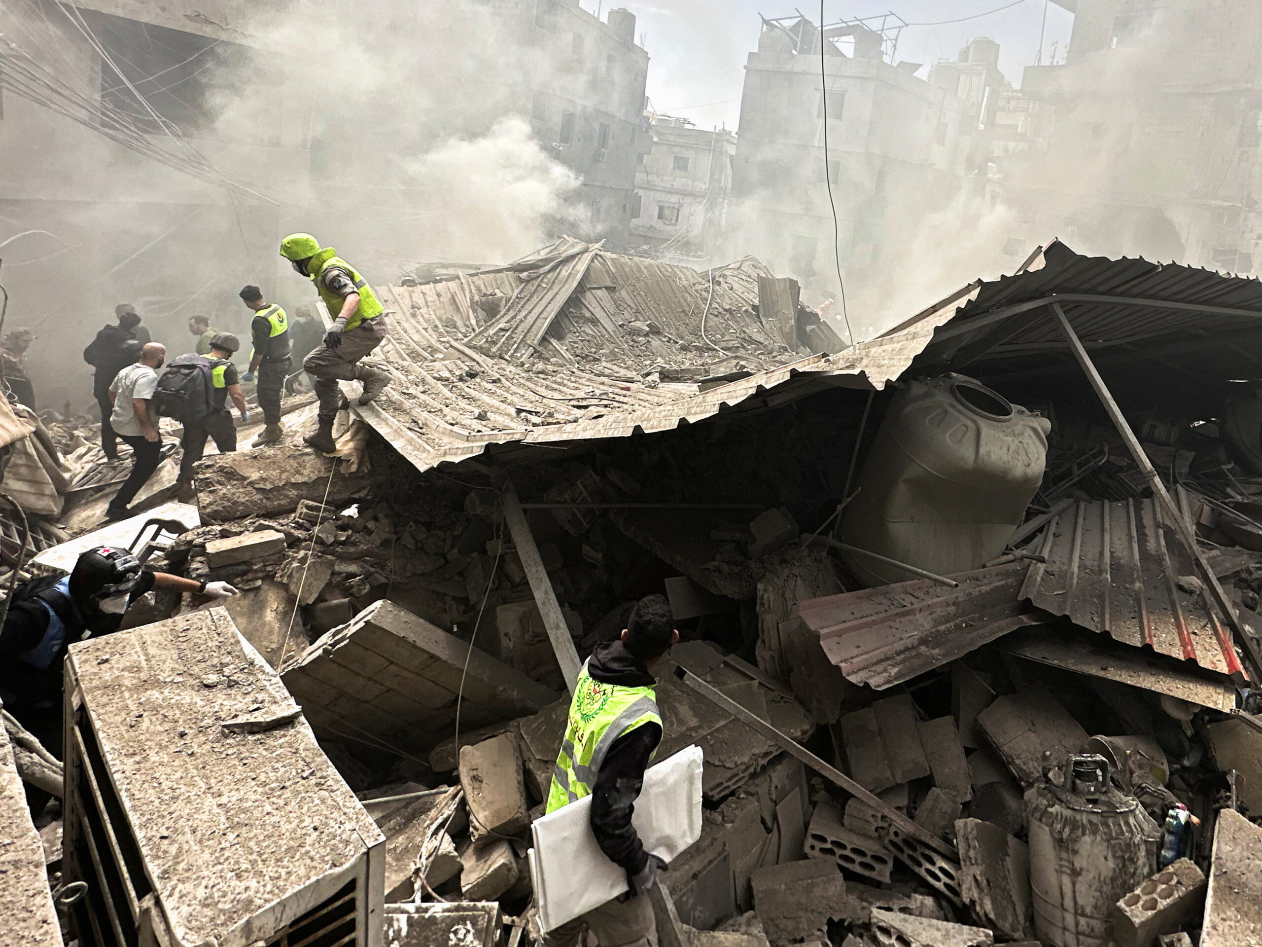 Rescuers work at the site of an Israeli strike in Jnah area in Beirut Rescuers work at the site of an Israeli strike, amid escalating hostilities between Israel and Hezbollah, as the U.S.-Israel conflict with Iran continues, in the Jnah area in Beirut, Lebanon, April 5, 2026. REUTERS/Stringer
