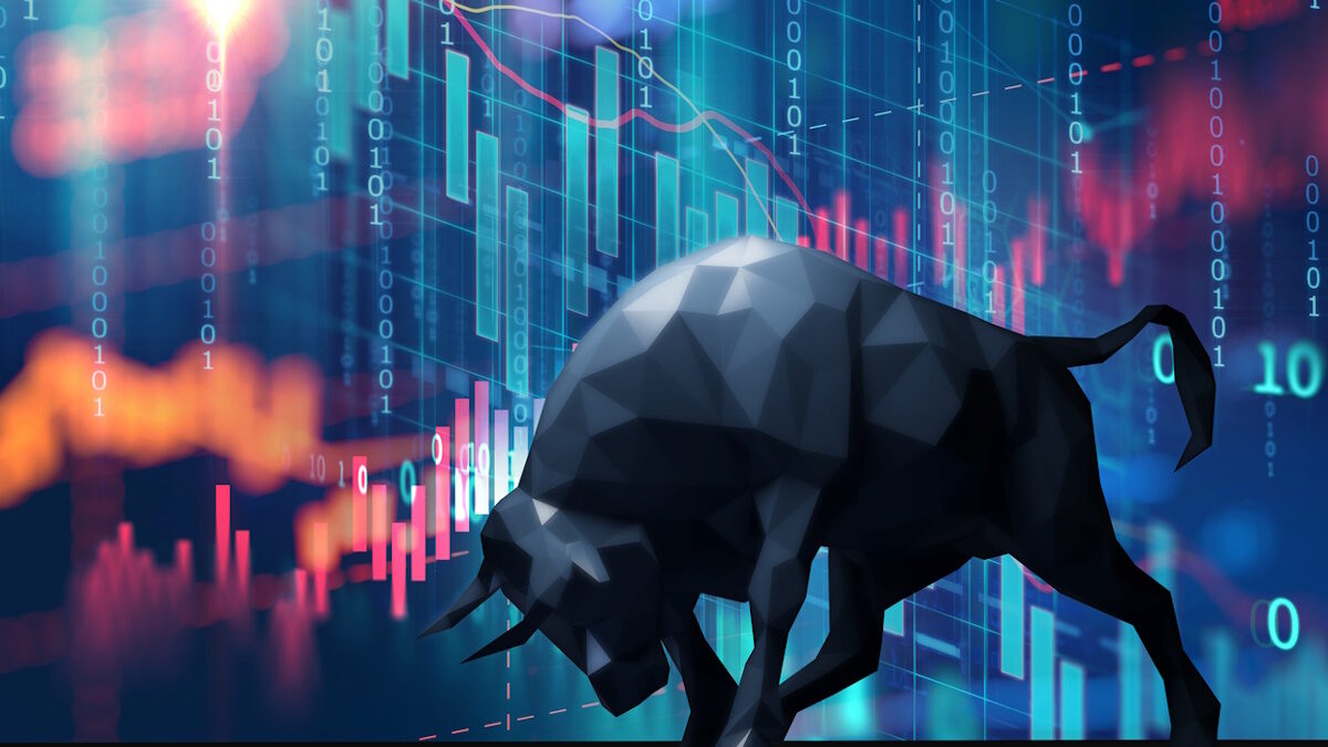 silhouette form of bull on financial stock market graph represent stock market rising or uptrend investment 3d illustration