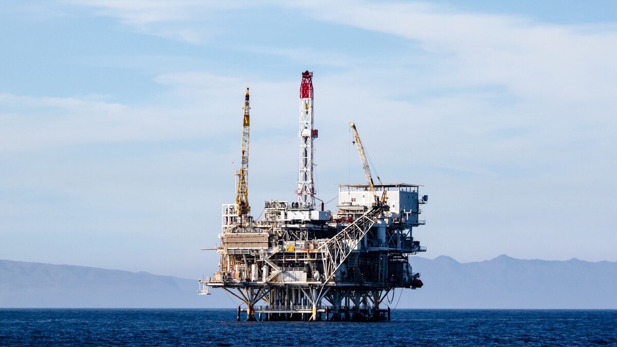 Oil rigs in front of the Ventura coast.