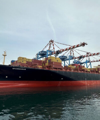 FILE PHOTO: The Epaminondas container ship, in Naples, Italy March 12, 2025, in this picture obtained by Reuters on April 22, 2026. Picture taken with a mobile phone. Giovanni Costigliola/via REUTERS THIS IMAGE HAS BEEN SUPPLIED BY A THIRD PARTY. MANDATORY CREDIT. NO RESALES. NO ARCHIVES./File Photo VERIFICATION: Reuters verified the location and the date when the photos were taken from the metadata on the original image files.
