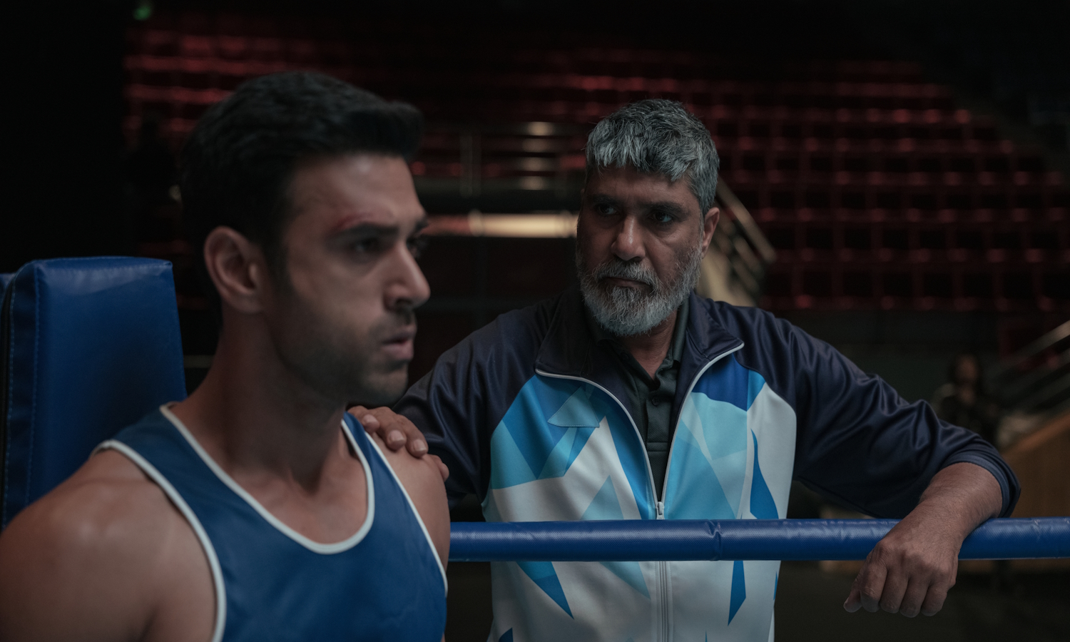 Glory. (L to R) Suvinder Vicky as Raghubir, Pulkit Samrat as Ravi in Glory. Cr. Courtesy of Netflix © 2026