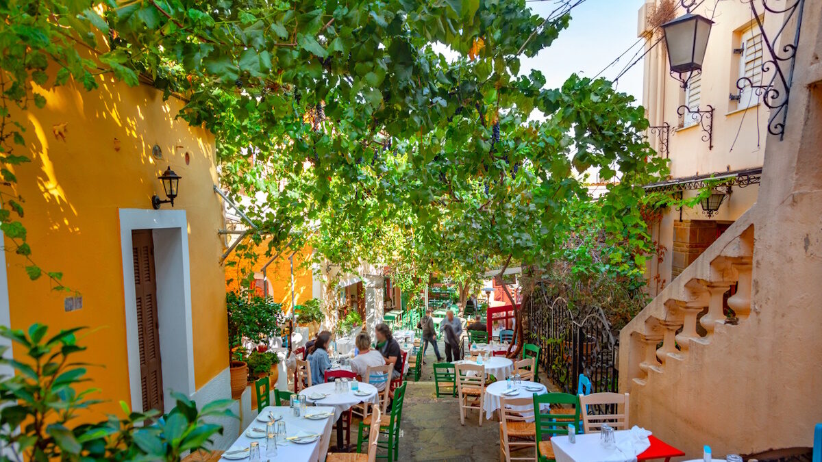 Cafe table and chairs on the street