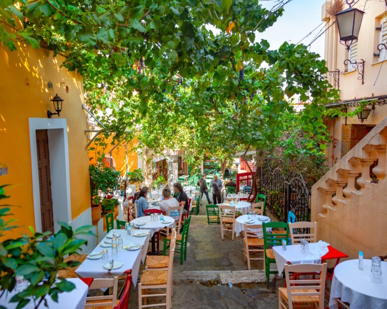 Cafe table and chairs on the street